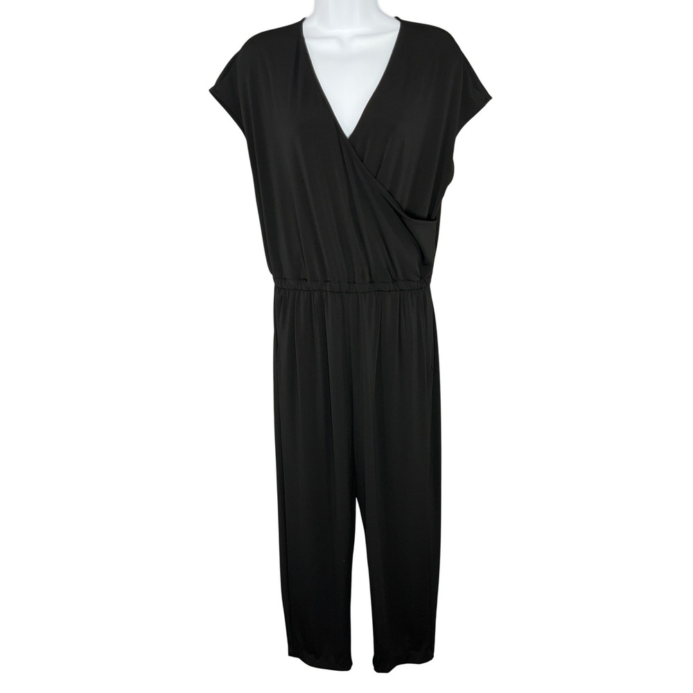 Soft Surroundings Jumpsuit Black V-Neck Cap Sleeve V-Neck Elastic Waist Size M